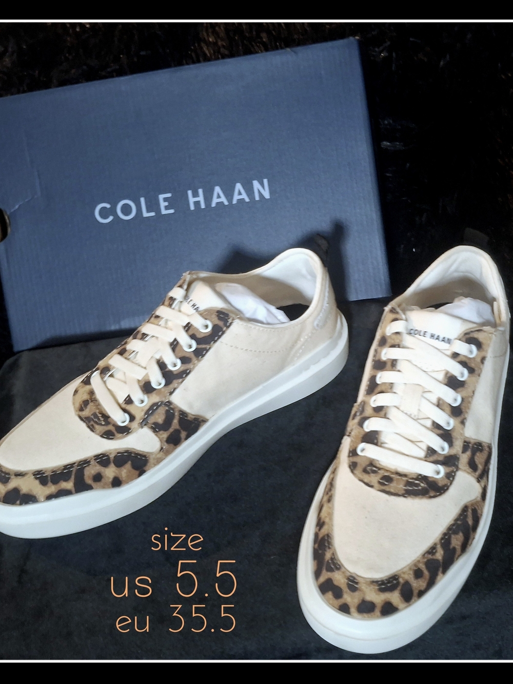 NEW! Cole Haan Women's GrandPrø Rally Canvas Court Sneaker 5.5 Natural/Leopard